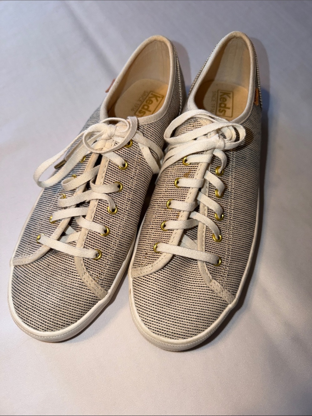 Keds Jump Kick Beige Black Stripe Women's Lace Up Sneakers Shoes Size 9